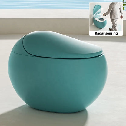 Innovation Fully Automatic Sensor Flush Intelligent Toilet Egg Green WC Bowl Smart Toilet Rounded Curves Remote Control S-Trap