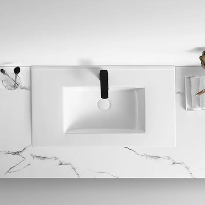 Modern Thin Edge White Ceramic Rectangular Bathroom Cabinet Vanity Sink with Hotel Application