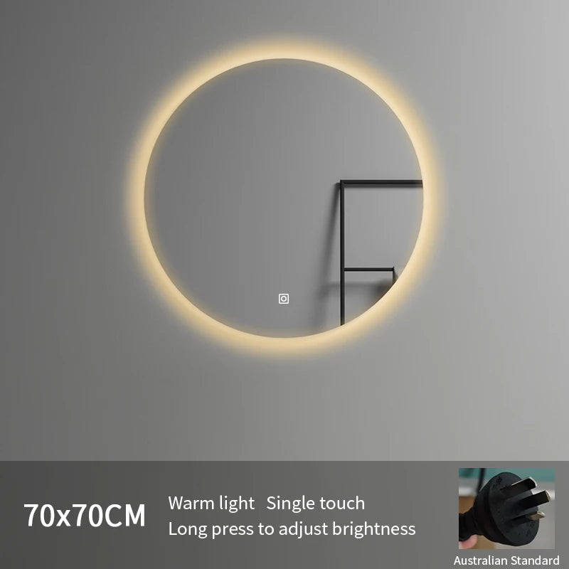 American Standard 700mm Frameless Round Bathroom LED Wall Mounted Smart Mirror Illuminated for Hotels