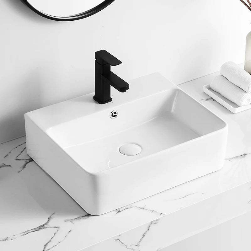 Hot Sales Modern Ceramic Art Hand Wash Basins Rectangular Vanity Countertop Sinks Single Hole Easy Clean 1 Year Bathroom