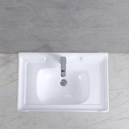 Modern Household Top Mount Rectangular Ceramic Sink for Hotel & Villa Washroom White Bathroom Hand Wash Basin