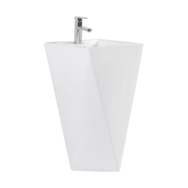 Diamond Floor Mounted Freestanding Bathroom Sink White Artistic Ceramic Pedestal Hand Wash Basin
