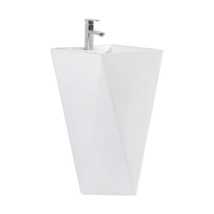 Diamond Floor Mounted Freestanding Bathroom Sink White Artistic Ceramic Pedestal Hand Wash Basin