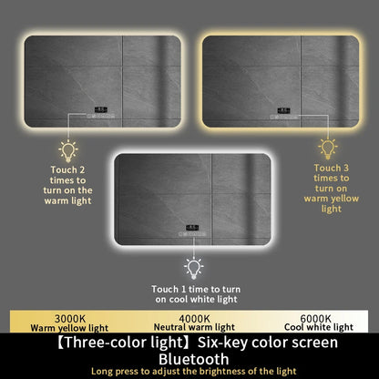 Sensor Switch Large Rectangular Vanity Mirror Anti Fog Bathroom Wall Mounted Frameless Smart Led Mirrors