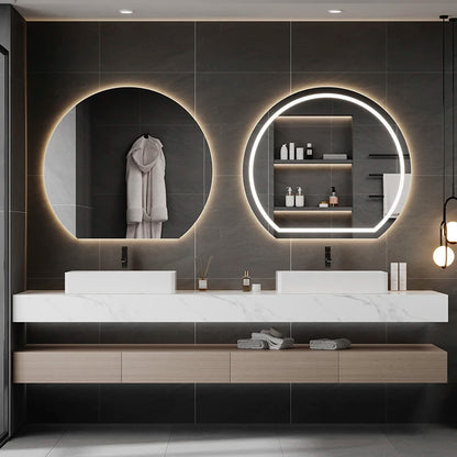 Contemporary Backlit Illuminated Half Circle Three Light Smart Touch Anti Fog Wall Mounted Led Bathroom Mirror