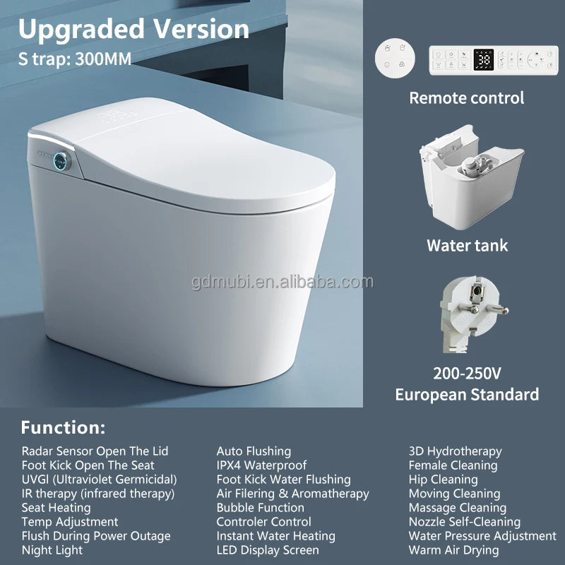 Smart One-Piece Electric Bidet Toilet with Heated Seat Night Light Wireless Remote Control, Modern Ceramic Toilet