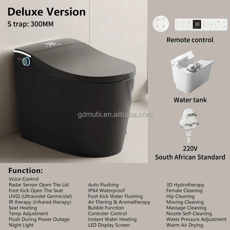 New Design Warm Heating Ceramic Automatic WC Electronic Control Intelligent Toilet Black Smart Toilet