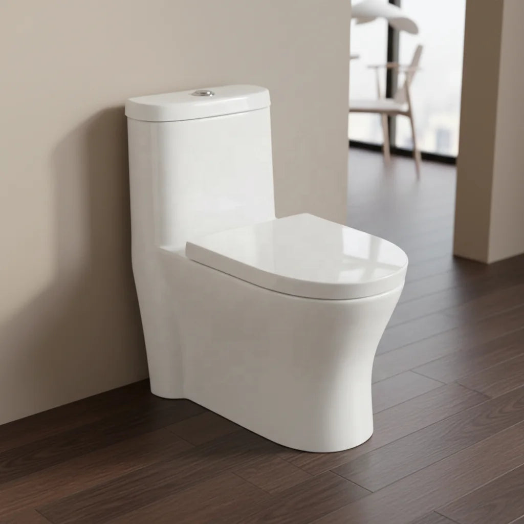 Modern One Piece Elongated Dual-Flush S-Trap Soft Close White Sanitary Ware Ceramic Toilet