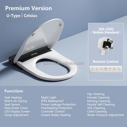 Self Cleaning Smart Wc Toilet Seat U Shape Automatic Cover Electric Bidet Lid Bathroom Intelligent Soft Close Heated Toilet Seat
