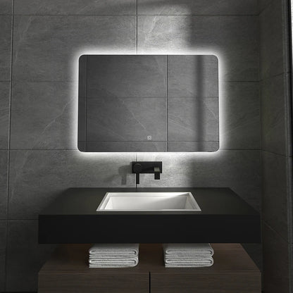 80*60 Rectangle Led Spiegel Illuminated Frameless Smart Adjustable Color Temperature Moisture Proof Bathroom Hotel Use Mirror