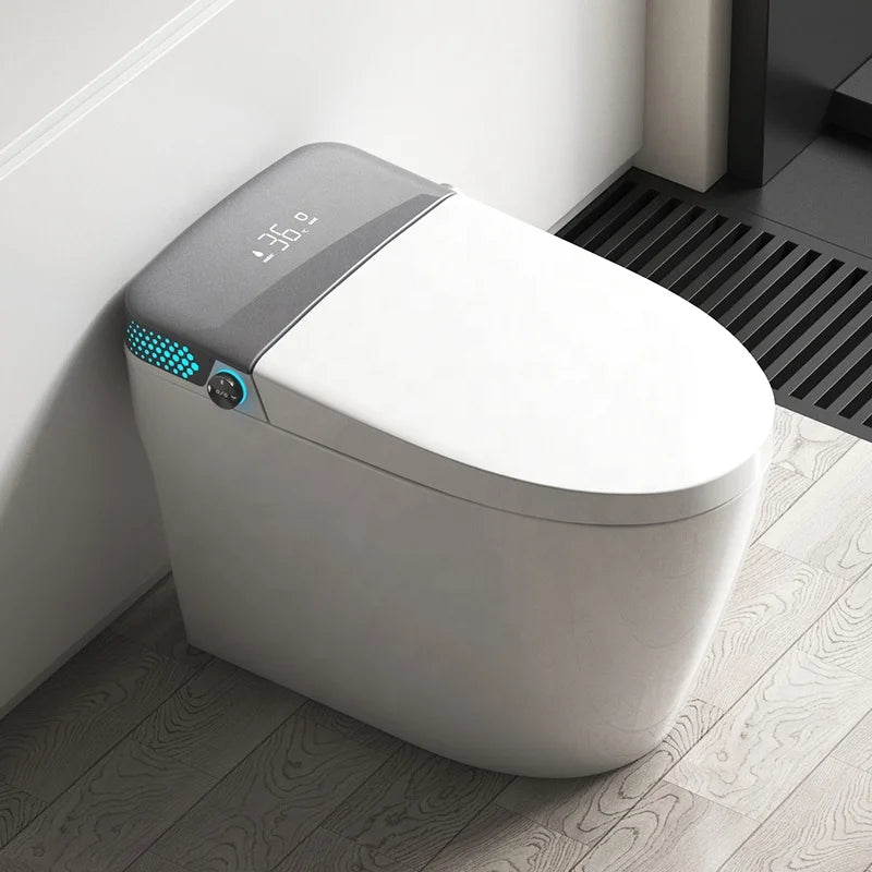 High Quality Automatic Ceramic Elongated Smart Toilet Remote Control Heated Seat Air-Drying Features S-trap Floor Mounted