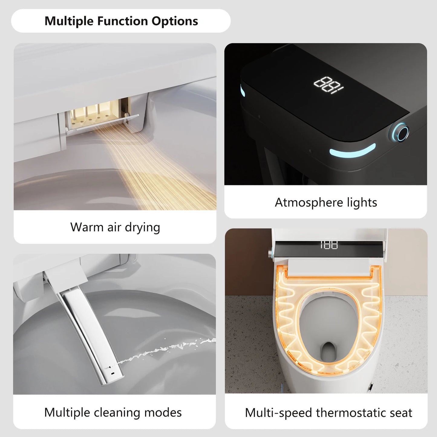 CUPC ETL Certified 110V US Standard Automatic Flush Water-Saving Elongated Smart Bidet Toilet with Remote Control