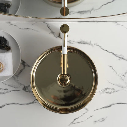 Artistic Golden Color Luxury Bathroom Wash Basin Hotel Lavatory Ceramic Round Small Countertop Sink