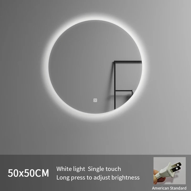 European Standard Modern Illuminated Adjustable LED Bath Round Mirror Hotel Wall-Mounted Smart Mirror