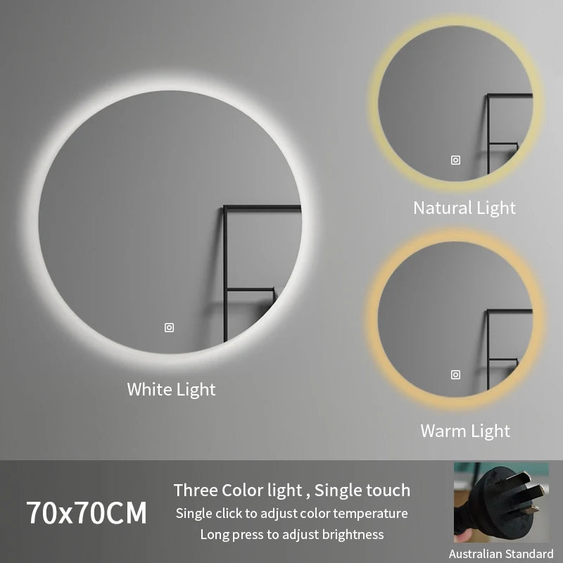70cm Adjustable Color Temperature Modern Illuminated Bathroom Mirror LED Moisture Proof Smart Mirror for Hotel Home Graphic
