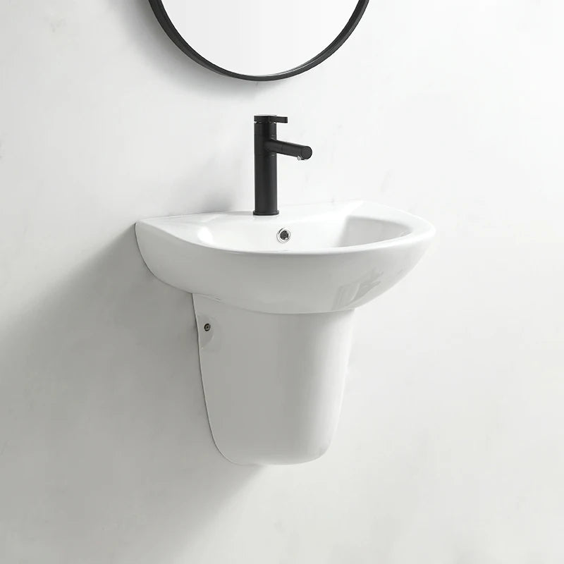 Bathroom Wall Hang Hand Wash Basin Sink White Ceramic Two Piece Half Pedestal Basin