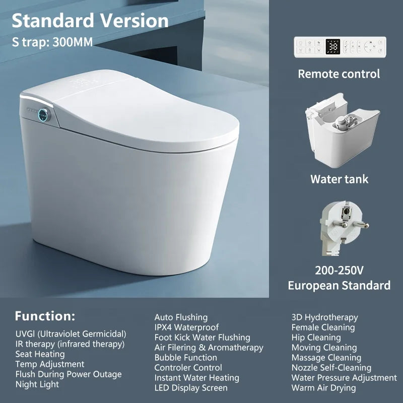 Smart One-Piece Electric Bidet Toilet with Heated Seat Night Light Wireless Remote Control, Modern Ceramic Toilet