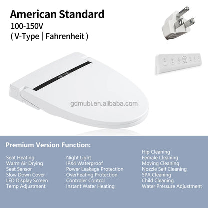 Premium Version V Shape Ultra Slim Smart Toilet Cover Auto Washing Cover Electric Lid Intelligent Heated Bidet Toilet Seat