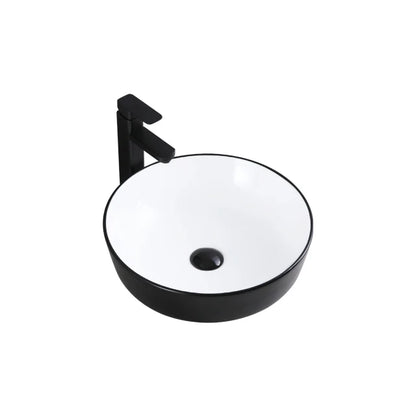 Square Bathroom Black Ceramic Round Countertop Wash Basin Bowl White Table Top Lavatory Sink