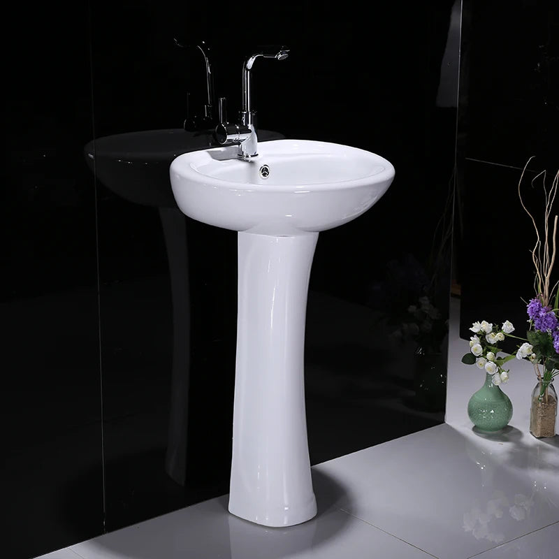 Cheap Price Modern Small Size Back to Wall Free Stand Ceramic Full Pedestal Round Basin Bathroom Sink
