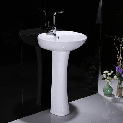 Cheap Price Modern Small Size Back to Wall Free Stand Ceramic Full Pedestal Round Basin Bathroom Sink