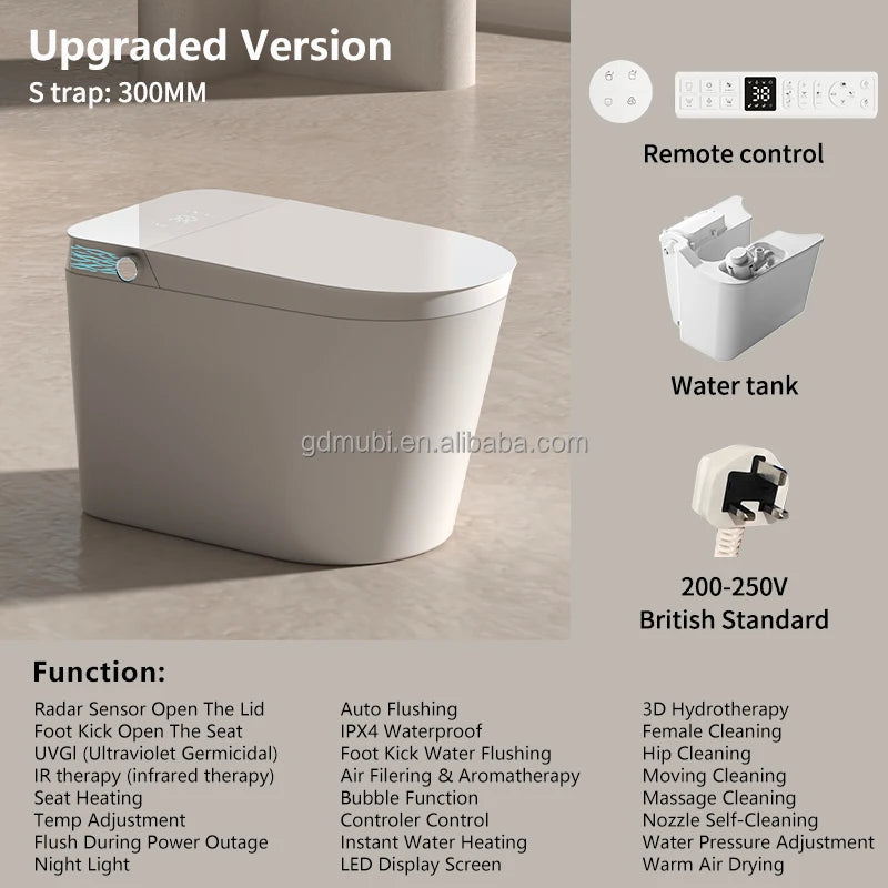 High Tech Floor Standing Ceramic Smart Toilet with Remote Control Heated Seat & Air Drying for Hotel Bathroom Use