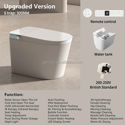High Tech Floor Standing Ceramic Smart Toilet with Remote Control Heated Seat & Air Drying for Hotel Bathroom Use