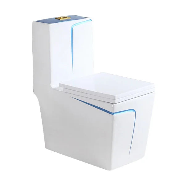 Modern Dual-Flush Square S-Trap Ceramic One Piece Toilet with Siphon Jet Flushing White Gold Color