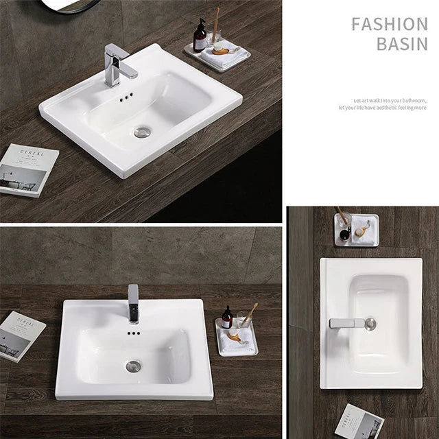 Factory Direct Sales Modern White Rectangle Ceramic Bathroom Vanity Cabinet Basin for Villa & Apartment