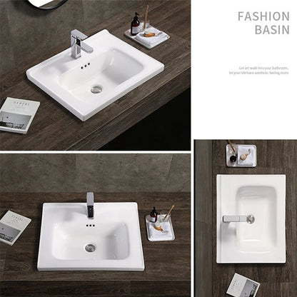 Factory Direct Sales Modern White Rectangle Ceramic Bathroom Vanity Cabinet Basin for Villa & Apartment