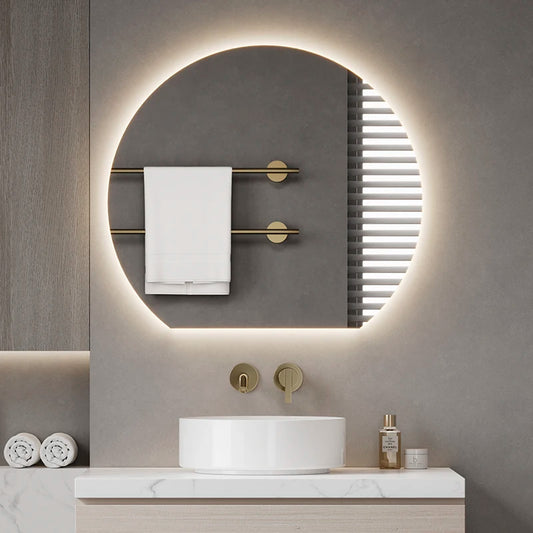 Contemporary Backlit Illuminated Half Circle Three Light Smart Touch Anti Fog Wall Mounted Led Bathroom Mirror