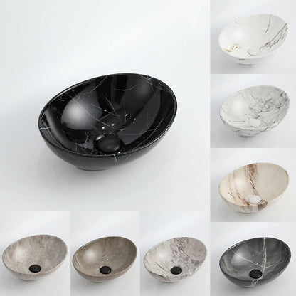 Dark Oval Ceramic Art Table Top Wash Basin Bowl Bathroom Small Above Counter Brown Marble Sink