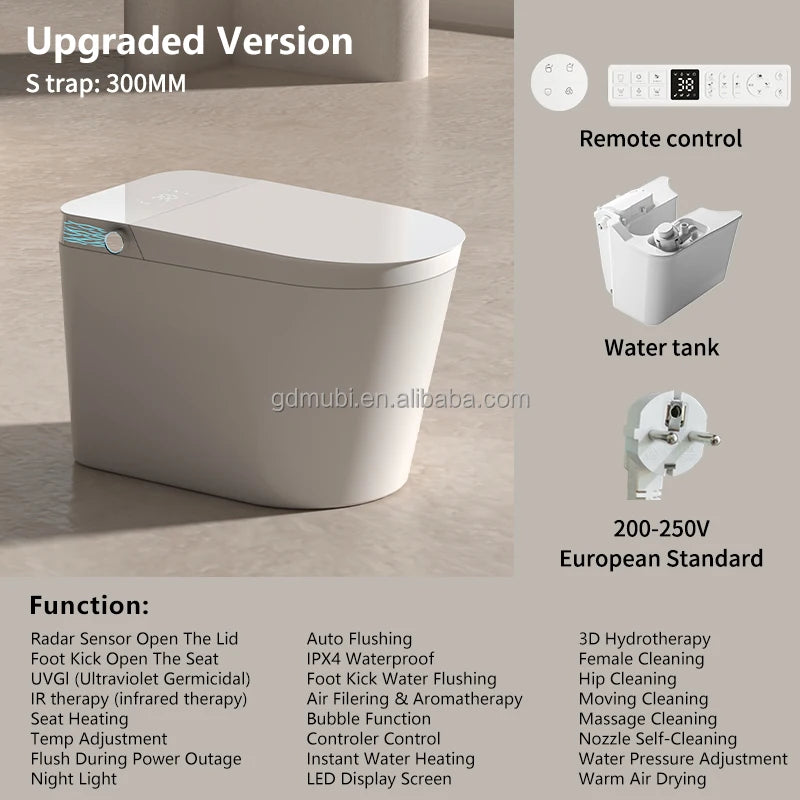 High Tech Floor Standing Ceramic Smart Toilet with Remote Control Heated Seat & Air Drying for Hotel Bathroom Use