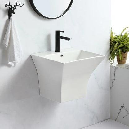 MUBI Modern Design One Piece White Bathroom Ceramic Easy Clean Wall Hung Half Pedestal Washing Basin with 2-Year Warranty