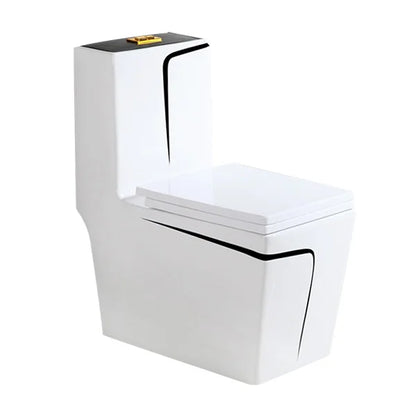Modern Dual-Flush Square S-Trap Ceramic One Piece Toilet with Siphon Jet Flushing White Gold Color