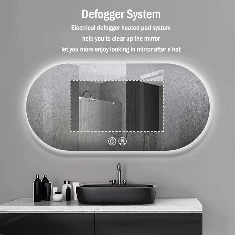 Modern Oval Intelligent Bathroom Anti Fog Wall Mounted Led Backlit or Front Light Vanity Smart Mirror with Light