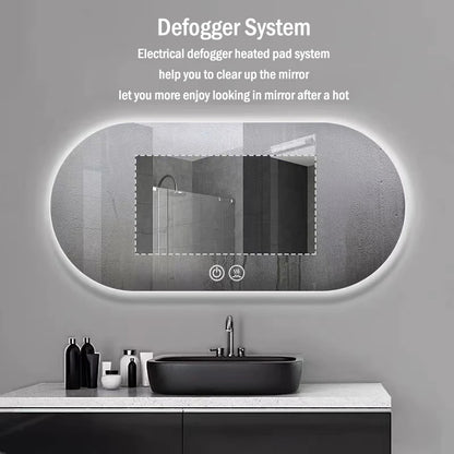 Modern Oval Intelligent Bathroom Anti Fog Wall Mounted Led Backlit or Front Light Vanity Smart Mirror with Light