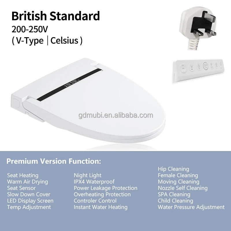 Premium Version V Shape Ultra Slim Smart Toilet Cover Auto Washing Cover Electric Lid Intelligent Heated Bidet Toilet Seat
