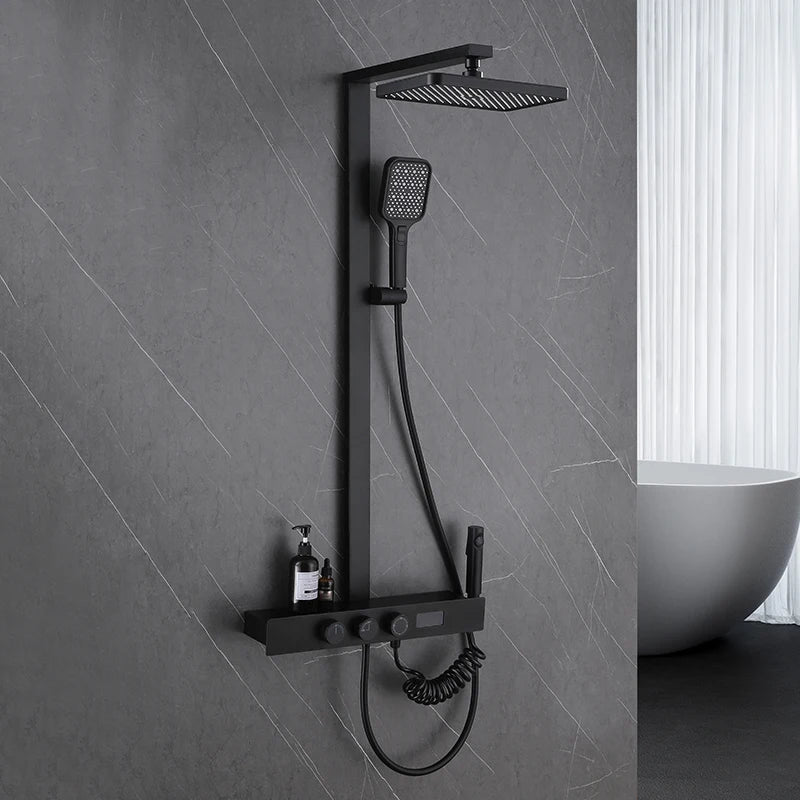 MUBI Luxury Bathroom Stainless Steel Rain Shower Set Wall Mounted Black Thermostatic Smart Digital Dual Handle Slide Bar Shower