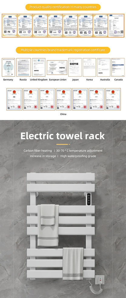 Bathroom Accessories Heater Drying Towel Rack Black Adhesive Electric Towel Warmer Rack