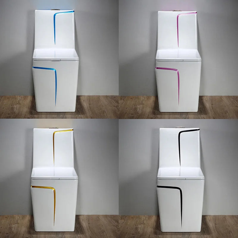 Modern Dual-Flush Square S-Trap Ceramic One Piece Toilet with Siphon Jet Flushing White Gold Color