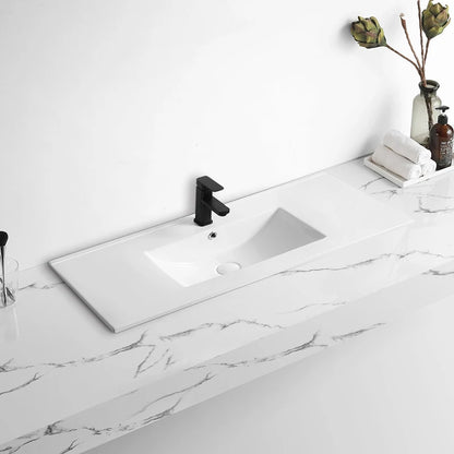 Modern Thin Edge White Ceramic Rectangular Bathroom Cabinet Vanity Sink with Hotel Application