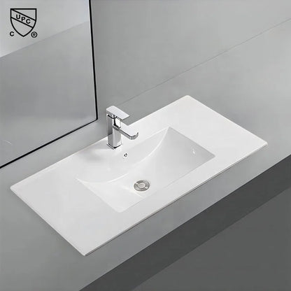 Modern 910mm Hotel Thin Edge White Ceramic Rectangular Bathroom Countertop Vanity Sink with Easy Clean for Apartment and Villa