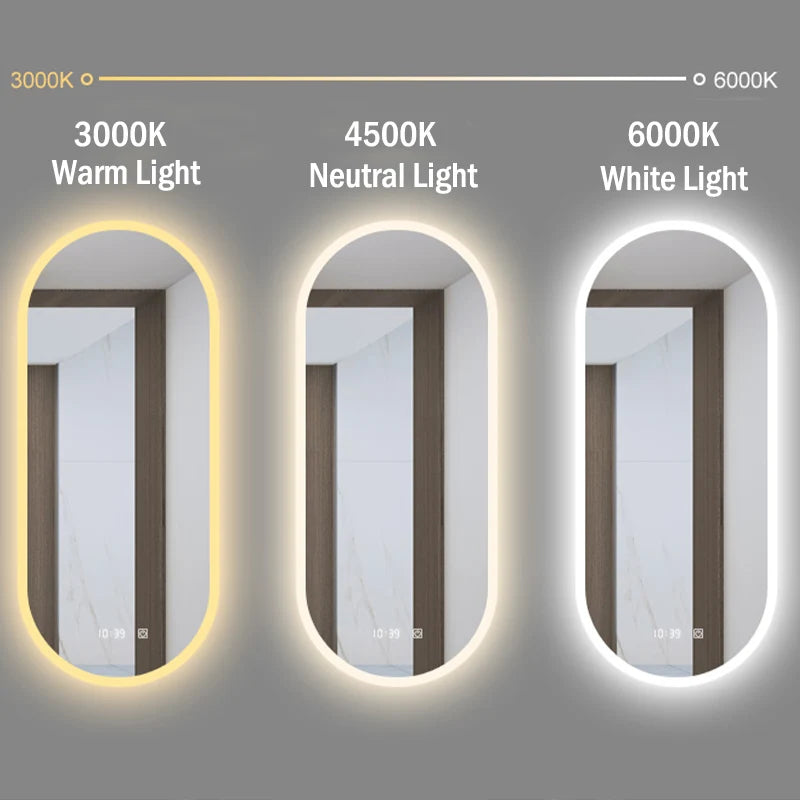 Modern Oval Intelligent Bathroom Anti Fog Wall Mounted Led Backlit or Front Light Vanity Smart Mirror with Light