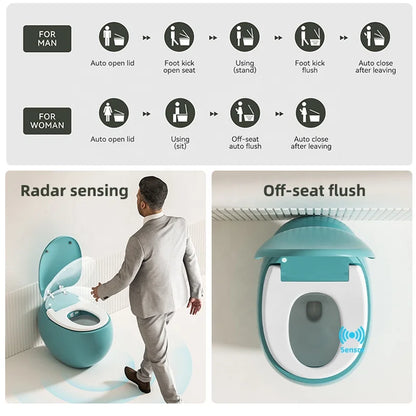 Innovation Fully Automatic Sensor Flush Intelligent Toilet Egg Green WC Bowl Smart Toilet Rounded Curves Remote Control S-Trap