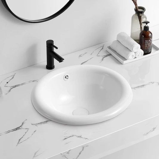 High Quality MUBI Modern Counter Top Oval Semi Recessed Easy Clean Ceramic Bathroom Vanity Sink with 2-Year Warranty