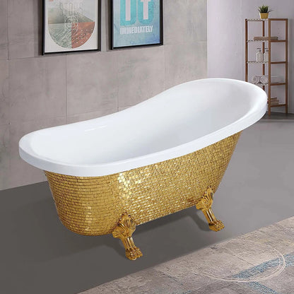 Retro Acrylic Claw Foot Freestanding Bathtub White Soaking Bathroom Tub With Four Legs