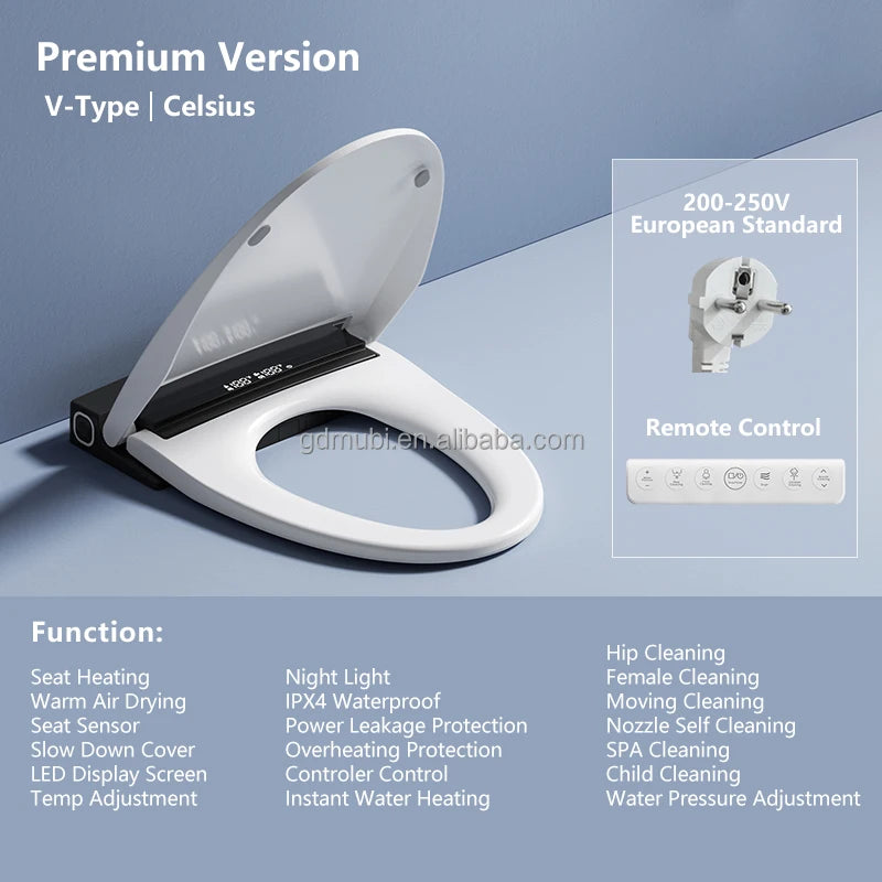 Smart Toilet Seat Ultra Slim Automatic Cover Electric Bidet Lid Soft Close Adaptable Intelligent Heated Wc Toilet Seat