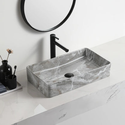 High Quality Bathroom Grey Rectangular Marbled Easy Clean Modern Ceramic Top Mounted Counter Top Sink Wash Basin