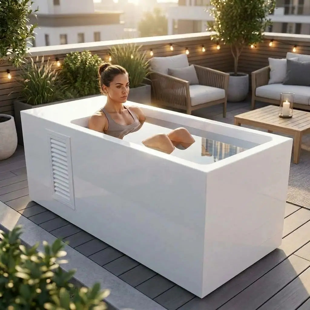 All in One Freestanding White Acrylic Cold Plunge Tub Home Wellness Cold Water Therapy Immersion Spa Tub for Body Recovery